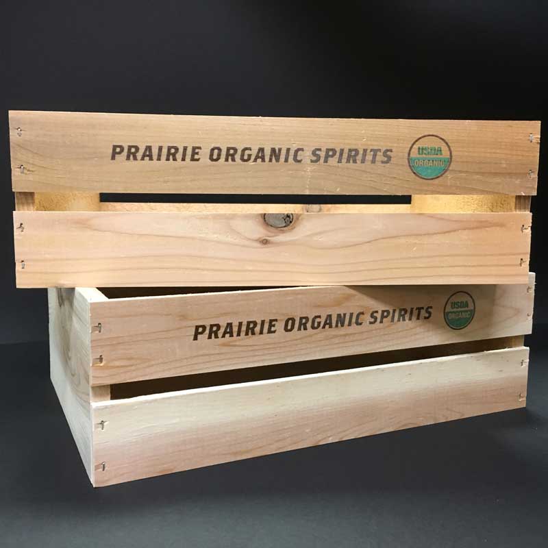Premium vodka crate with printed side