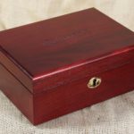 Cherry colored wooden box with lock