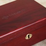 Cherry colored wooden box with lock
